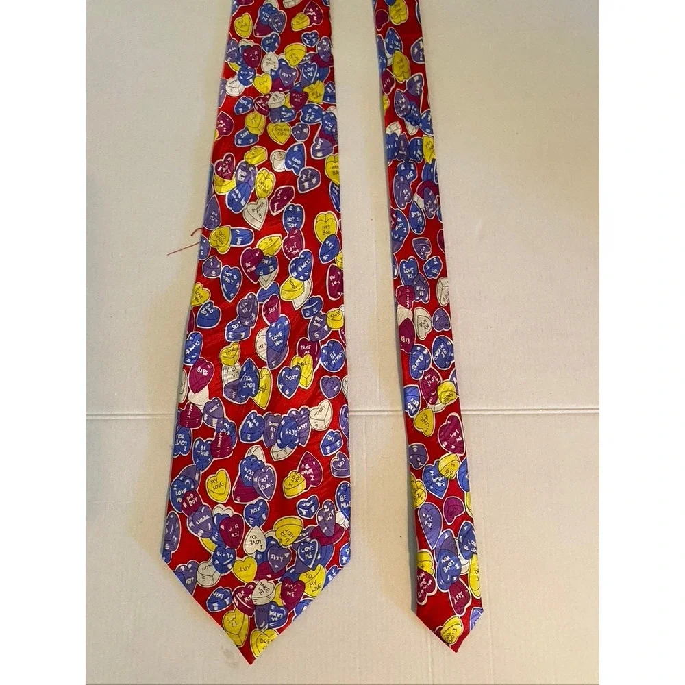 Red Silk Conversation Hearts Valentine Candy Print Mens Necktie Holiday Tie